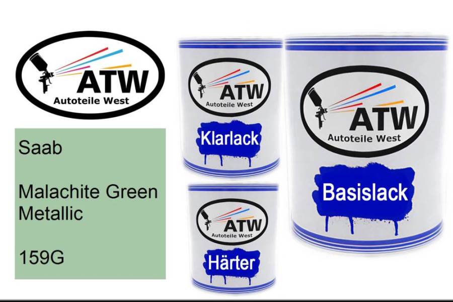 Saab, Malachite Green Metallic, 159G: 1L Lackdose + 1L Klarlack + 500ml Härter - Set, von ATW Autoteile West.